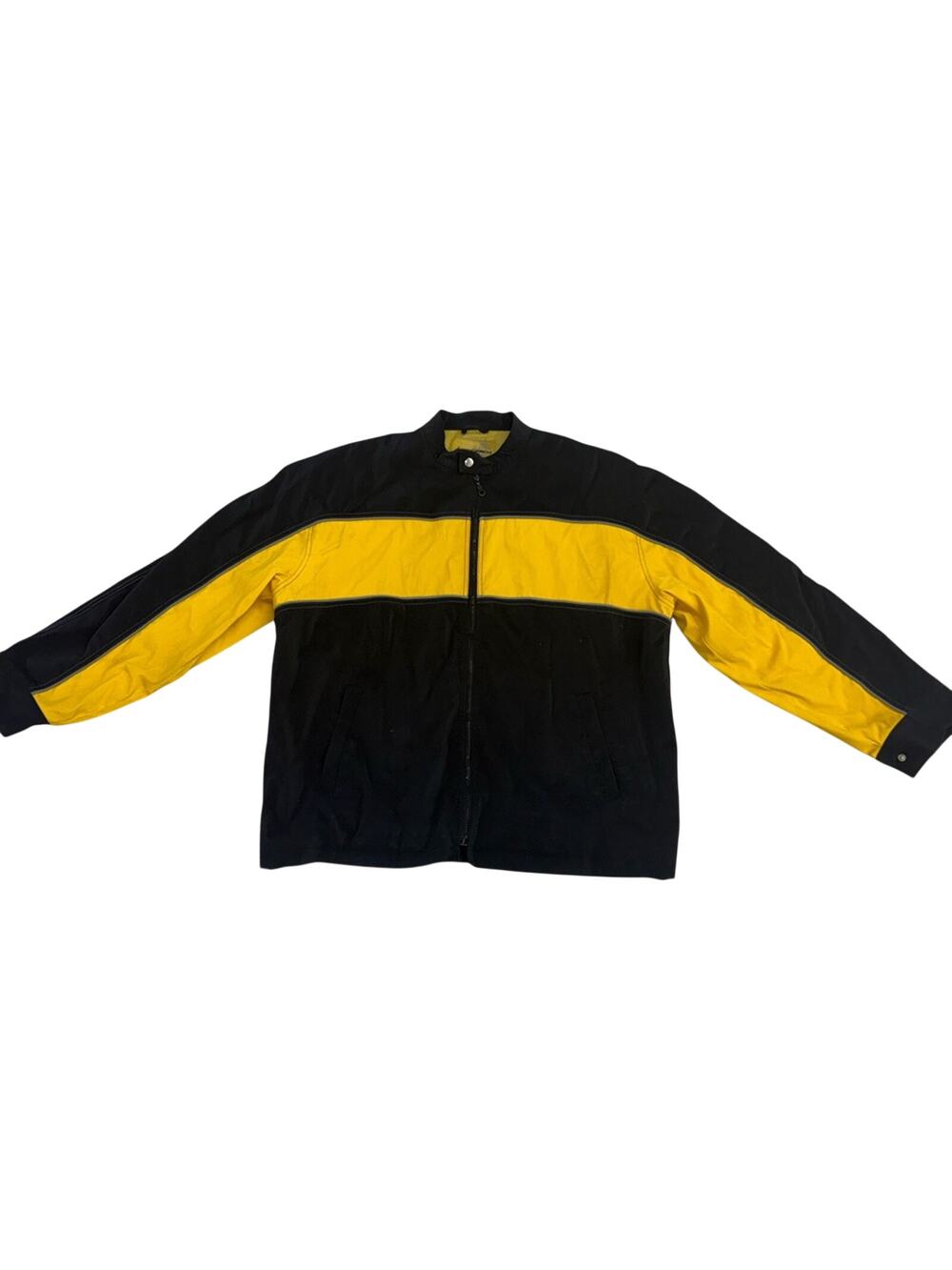 Decibel men's rubberized black and yellow full-zip motorcycle jacket XL